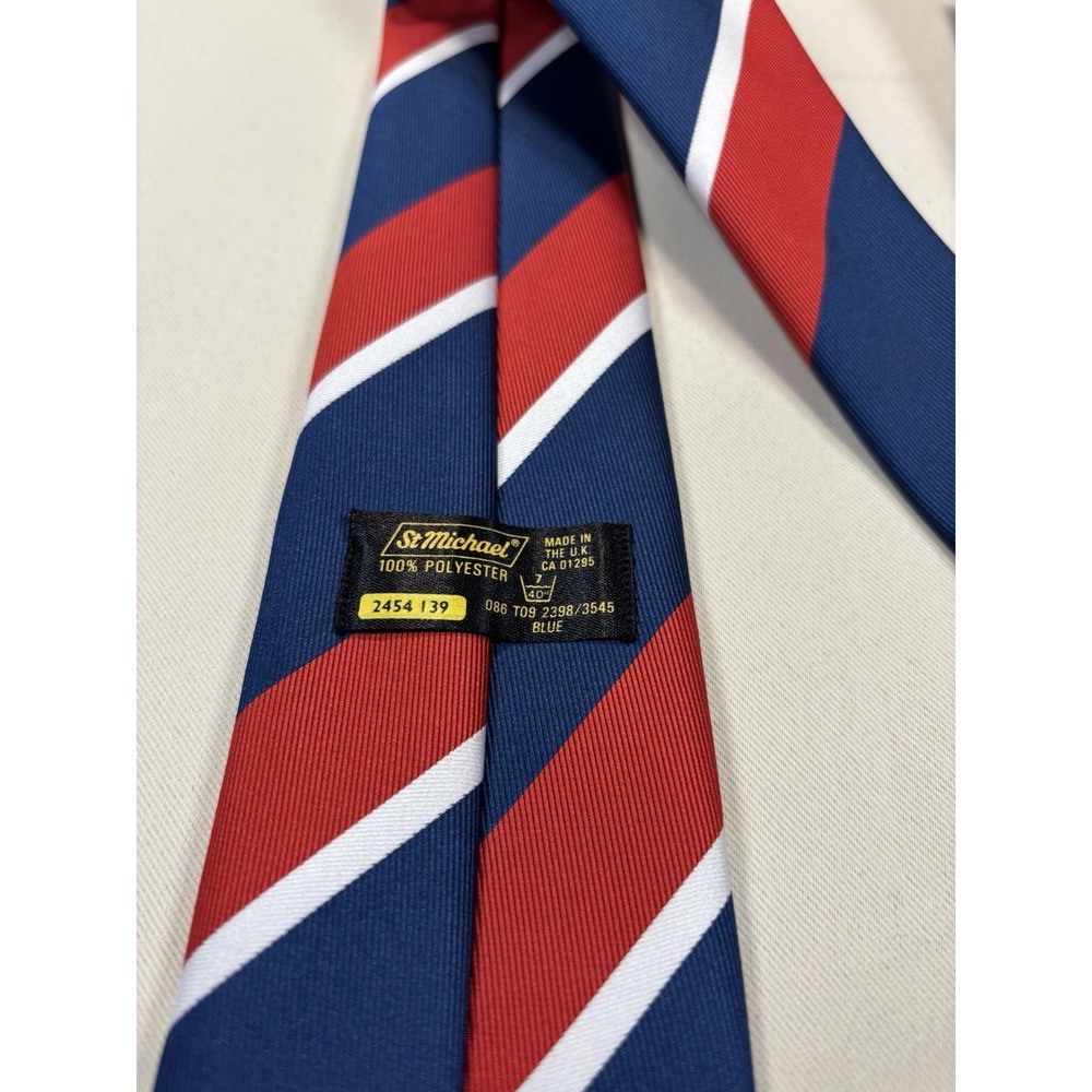 St. Michael Men's‎ Neck Tie Polyester 53" L 3" W Striped Red white blue England